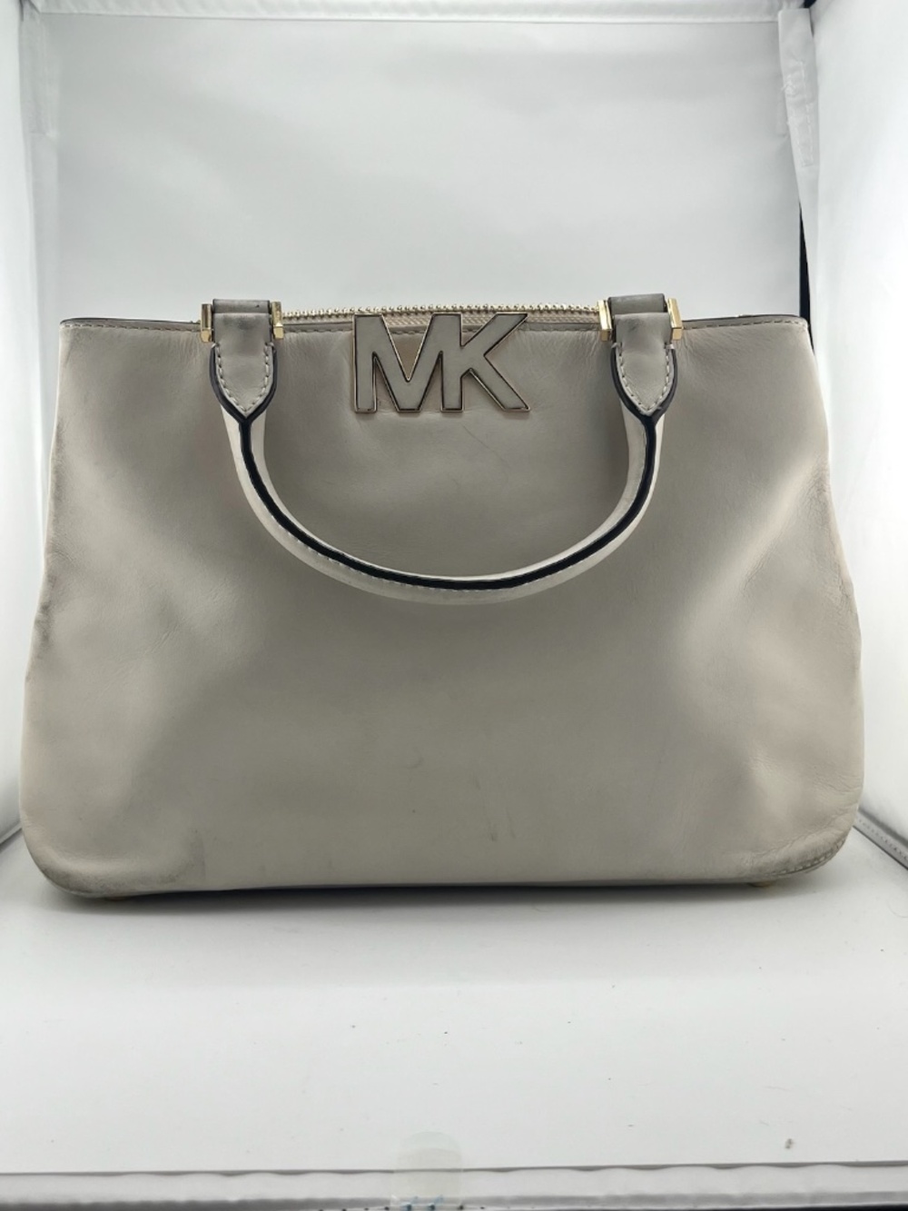 Michael Kors Florence Satchel bag featuring gold-tone hardware and the "MK" logo